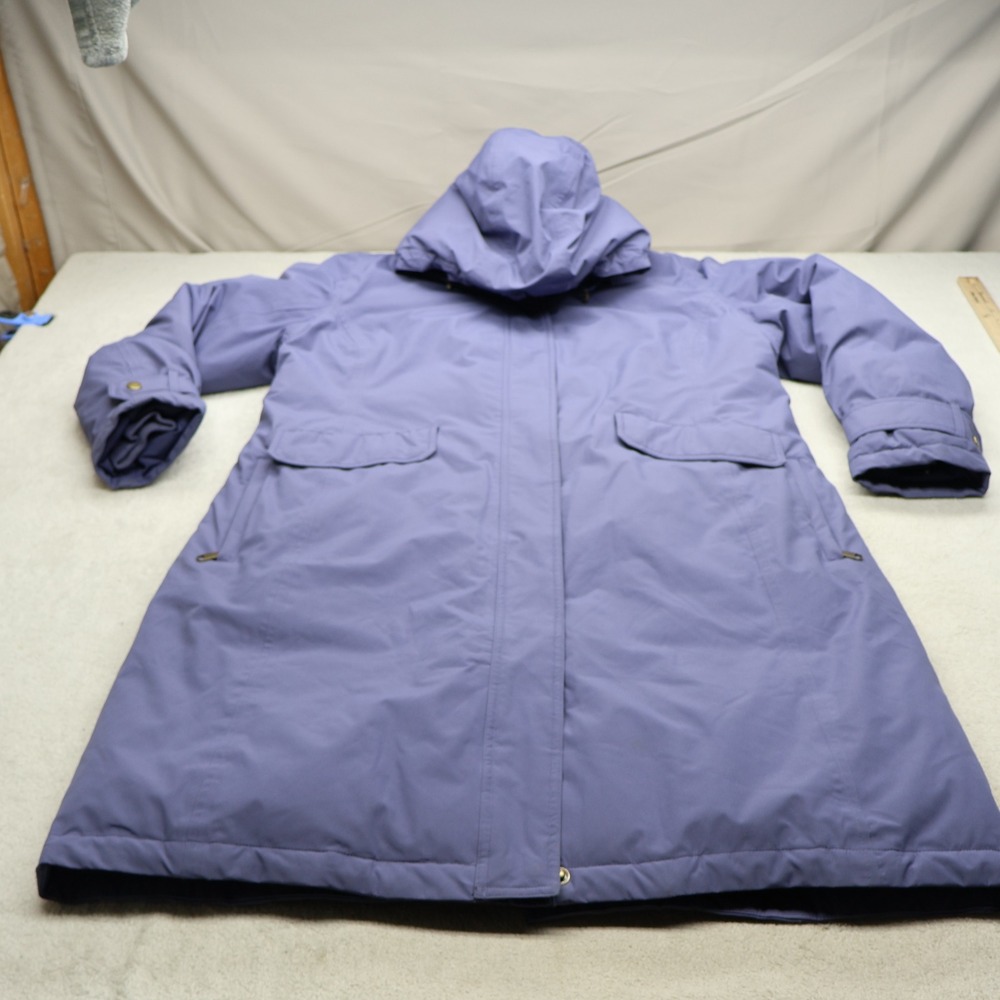 Lands End Down Jacket Women Large 14-16 Blue Insulated Long Quilted Winter Parka